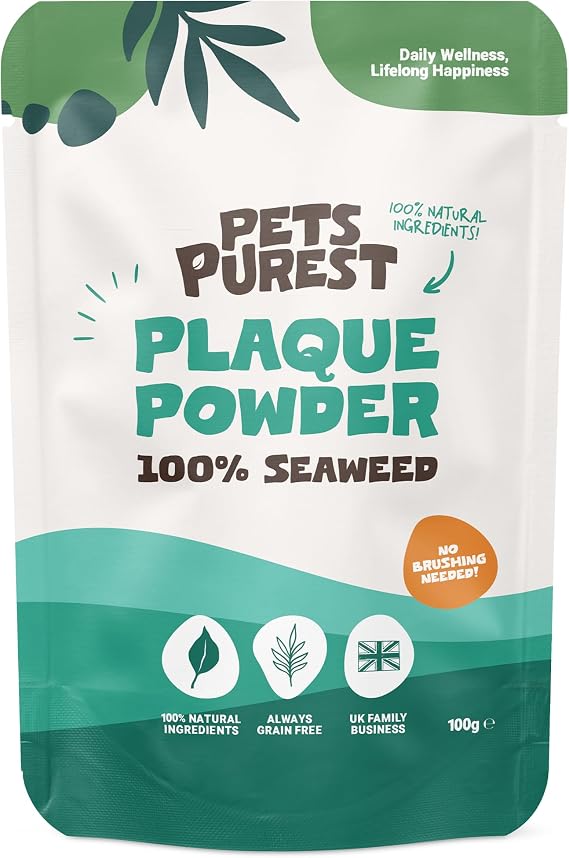 Pets Purest Plaque Off Powder - 100g Plaque Pro Tartar & Plaque Remover for Dogs, Cats & Pet. 100% Natural Bad Breath, Teeth & Gum Disease Oral Health Hygiene Dental Care Formula