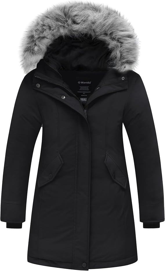 Wantdo Girl's Winter Coat Warm Windproof Insulated Hiking Warm Long Sleeve Puffer Outdoor Running Fall Jacket with Hood