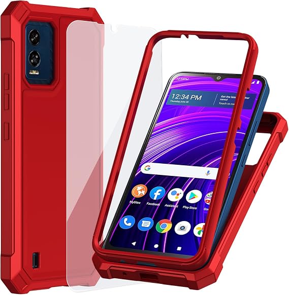 Ailiber for BLU View Speed 5G Case, Dual Layer Bumper, Screen Protector-Red
