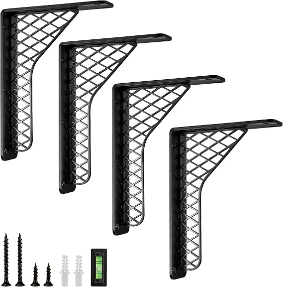 CarBole Heavy Duty Shelf Brackets 300lbs Max Load, Industrial Alloy Metal Wall Mount L Floating Brackets Support for 1012 Inch Shelves Decorative DIY Rack (4 PCS)