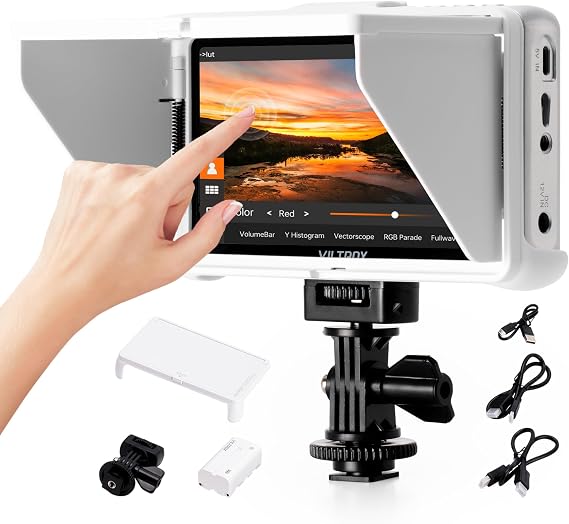 VILTROX 5.5 Inch Portable On-Camera Monitor, 4K Touchscreen HDMI Video Field Monitor, 19201080 Wide Viewing, Sunshade Hood, HDMI in and outputs, 3D LUTs (White)