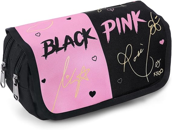 Rosa Blackpink Federmäppchen Must-Have-Federmäppchen für Idol-Mädchen Doppellagig Große Kapazität Klappdeckel Klettverschluss Geeignet für Studenten Büro Make-up