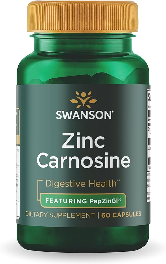 Swanson Zinc Carnosine PepZinGI Gastric Health Supplement for Digestive-Sensitive Adults Seeking Stomach Lining Support 60 Capsules
