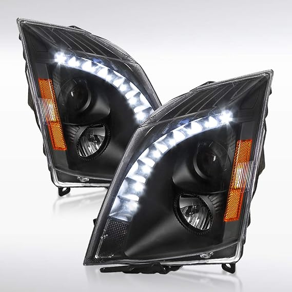 Autozensation Headlights For 2008-2014 Cadillac CTS Black Left+Right