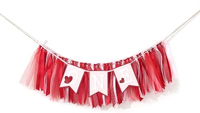 Valentines Day One High Chair Banner - Birthday Party Decorations, Happy Valentines Day, Little Sweetheart 1st Birthday Decor, Pink Red High Chair Tutu, 1st Cake Smash Props