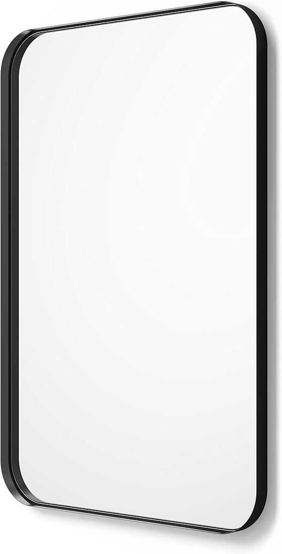 Better Bevel Wall Mirror | Bathroom Vanity Mirror | Black Metal Frame | 30" x 40" Rectangle