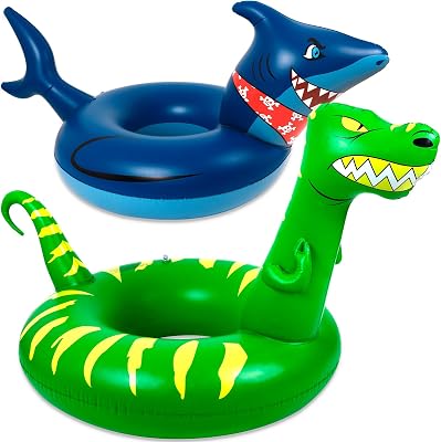 2PCS Pool Floats for Adults Inflatable Dinosaur Shark Swimming Floaties Rings Water Party Supplies