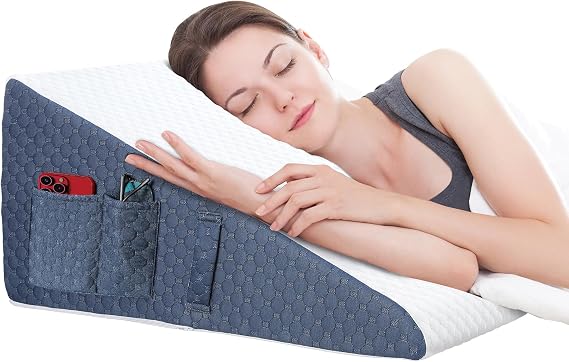 Welzona Wedge Pillow for Sleep Apnea, 12inch Bed Wedge | Updated Bed Wedge Pillow, Acid Reflux, Heartburn, GERD, Neck Pain, Cooling Memory Foam Top, Removable Washable Cover