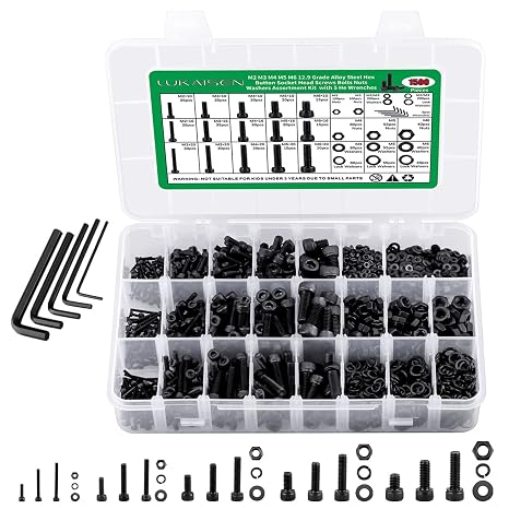 1500PCS Screw Assortment Kit, M2-M6 12.9 Alloy Steel Hex Socket Cap Bolts