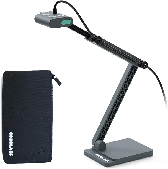 OKIOCAM S2 Pro USB Calligraphy Camera/Webcam/Real Object Projector 4K 13 Megapixels 10cm Close-up Shooting Compatible with PC, Mac, iPad, Built-in LED Light/Mic, Ideal for Online Classes