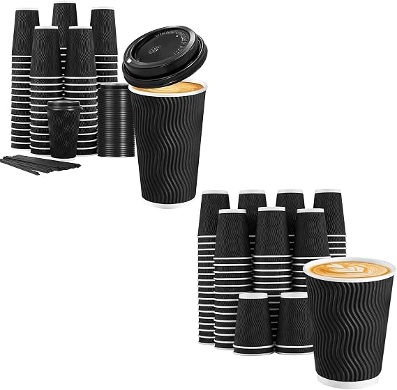 Lamosi 16 oz Disposable Coffee Cups with Lids and Disposable Coffee Cups 12 oz 100 Pack