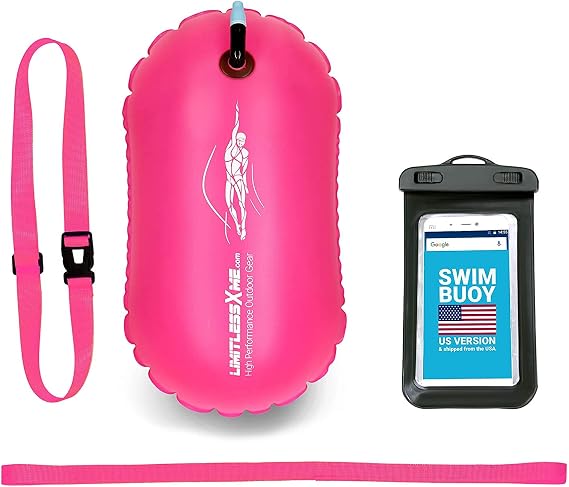 Swim Buoy - Safety for Swimmers, Open Water and Triathlon. Pull Buoy for Adults and Kids. Pink Signal Swimming Bubble