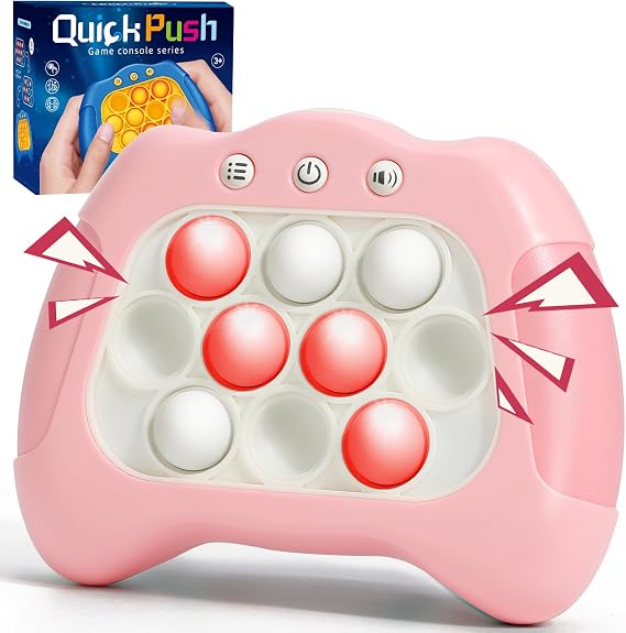 Fast Push Pop Game It Fidget Toy for Kids Adults Handheld Puzzle Game Machine Quick Push Bubble Game Toy Christmas Birthday Gift for Boys Girls Pink