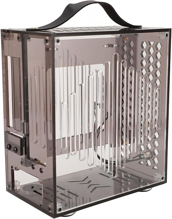 Mini ITX PC Gaming Case, DIY Desktop Computer Case with Transparent Panel, 23x20.5x12cm, 360 Degree Open Hollow Airflow Case (Black)