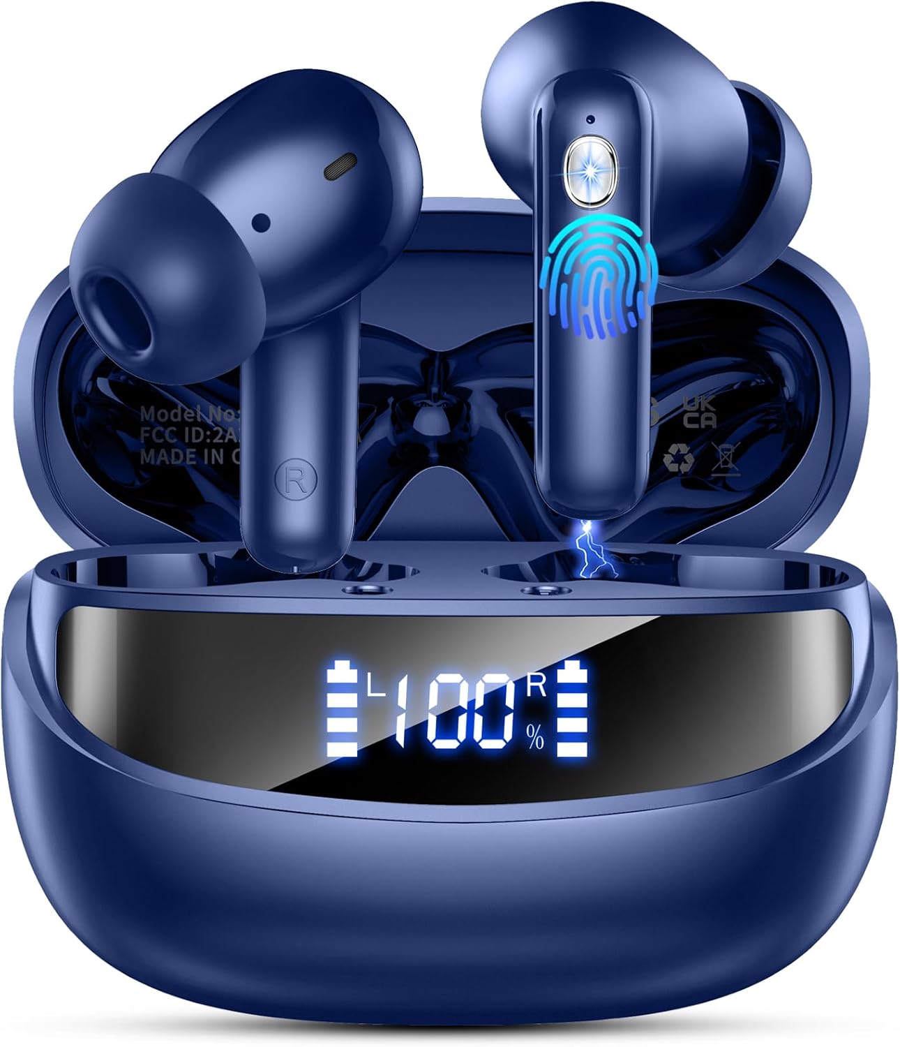 Wireless Earbuds, Bluetooth 5.4 Headphones with 4 ENC Noise Cancelling Mic, 45Hrs Playtime Bluetooth Earphones HiFi Stereo Deep Bass, in Ear Earbuds IP7 Waterproof, Wireless Headphones Deep Blue