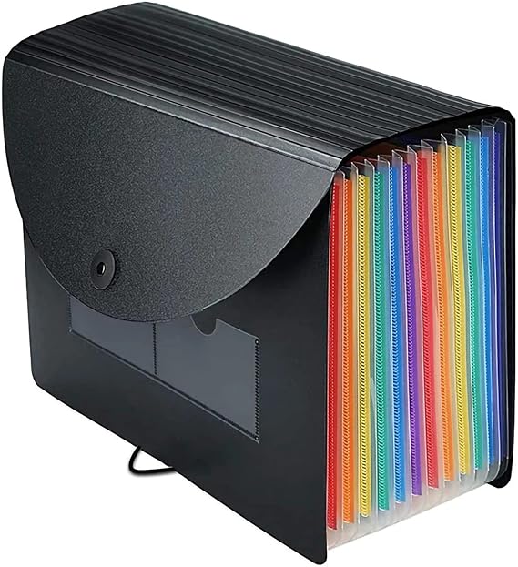 Accordian File Organizer,13 Pockets Expanding File Folder with Expandable Cover,Portable Filing Box,Desktop Accordion Folders,Plastic Colored Paper Document Paperwork Receipt Organizer(A4/Letter Size)