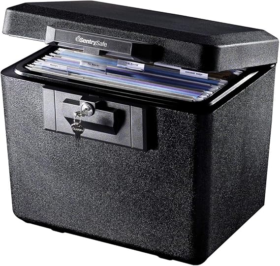 SentrySafe Black Fireproof Document Box with Key Lock, Safe Secures Files and Documents for Home or Office, 0.61 Cubic Feet, 13.6 x 15.3 x 12.1 inches, 1170 | Fire Resistant Document Box With Key Lock Security, Protects Important Files and Documents For Home Or Office, Secure Box