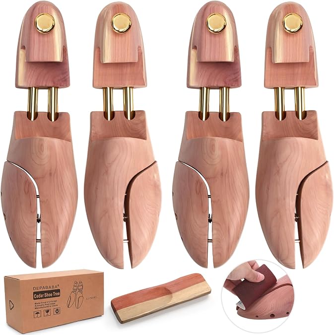 Cedar Shoe Trees for Men, Wood, Twin Tube, 2 Pack, Sizes 7-14