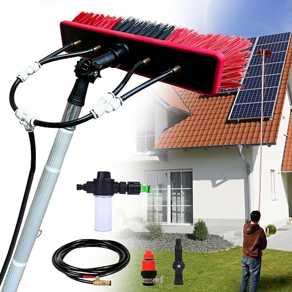 Telescopic Cleaning Brush, 3m - 13.6m Telescopic Hydrocleaner, Water Powered, Soap Dispenser, Cleaning Solar Panels, Window Cleaning Kit, Washing Trucks, Bus, Cars (55cm Brush,8.5m)