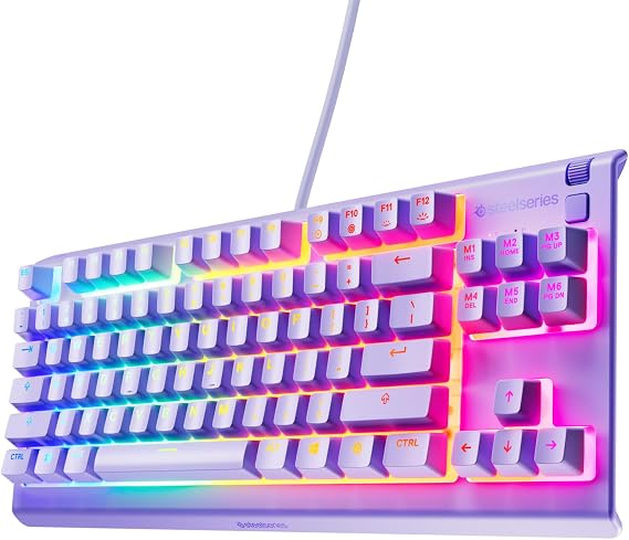SteelSeries Apex 3 TKL Lavender RGB Gaming Keyboard Tenkeyless Compact Form Factor 8-Zone RGB Illumination Water and Dust Resistant Whisper-Quiet Gaming Switch