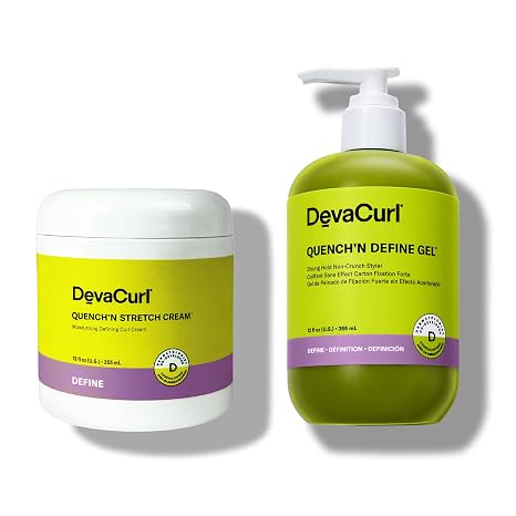 DevaCurl Quench'n Gel & Cream - Define Gel Strong Hold Non-Crunch Styler & Cream Mositurizing Defining Curl Cream Bundle