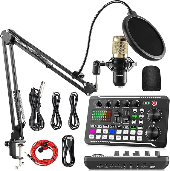 Facmogu F998 Podcast Equipment Bundle, Live Sound Card with BM-800 Mic