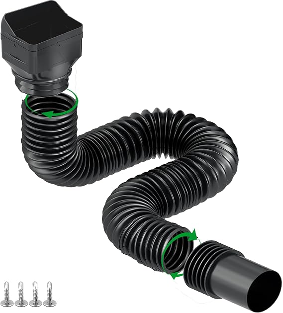 1 Pack Black Rain Gutter Downspout Extensions, Gutter Extender for Rainwater Drainage Flexible, Down Spout Drain Extension Pipe, Extendable from 21 to 62 Inches