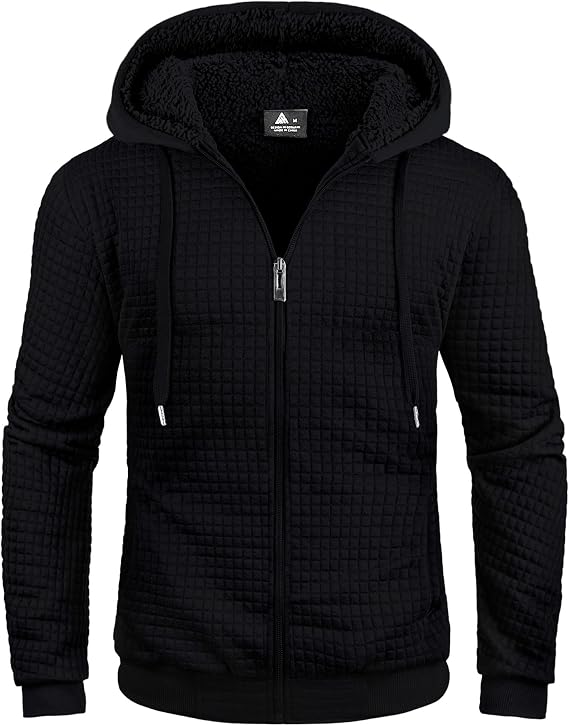 ZITY Men's Zip Up Hoodie Sherpa Lined Heavyweight Jacket Waffle Knit Fleece Thick Winter Warm Sweatshirt