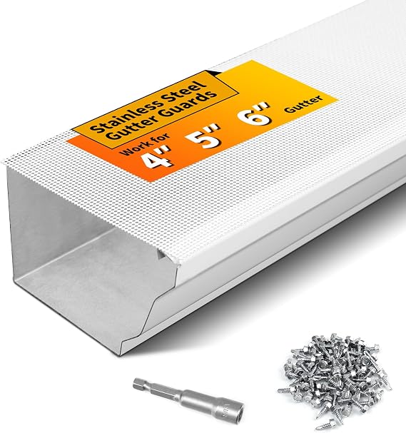 LBG Products Gutter Guards Kit 48 FT (35 Pack), Works for 4" 5" 6" Gutter Sizes Gutter System, Universal Stainless Steel Mesh Gutter Guard Gutter Covers with Screws Included,Easy Installation,White