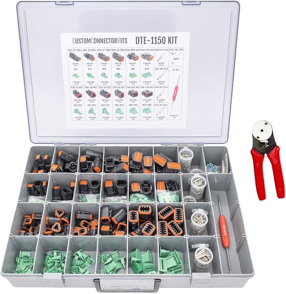 Deutsch DT Enhanced Seal Pro Connector Kit DTE-1150 Black W/Crimp Tool:Automotive Electrical Connectors 14-20 Gauge 1150 Piece Kit with 4-Way Indent Crimp Tool