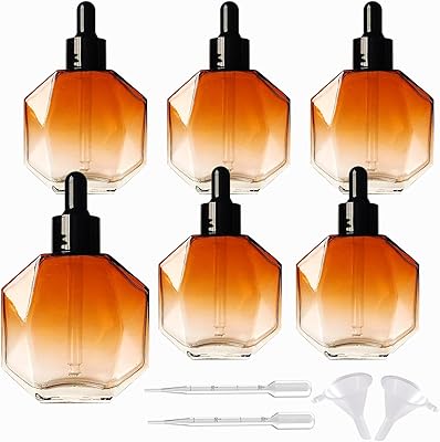 Amber Glass Dropper Bottles for Essential Oils 50ml1.7oz 6 Pcs Diamond Glass Bottles with Dropper, for Perfume Hair Oils Serums and other liquids -Amber, 50ML1.7OZ