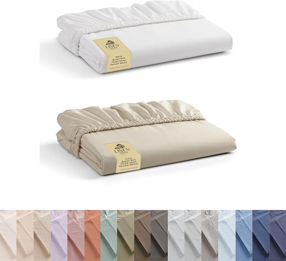 100% Cotton Combo Percale Fitted Sheets Queen Size, White & Ivory, 2 Deep Pocket Fitted Sheet, Crisp and Cool Strong Bed Linen, 60"X80"+15"