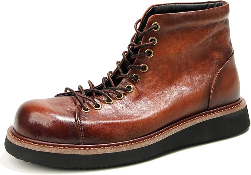Men's Platform Boots Horsehide Leather 10-Eye Lace-up Ankle Boots | Lace-to-Toe Work Boots Design Logger & Climber Boots G5-2