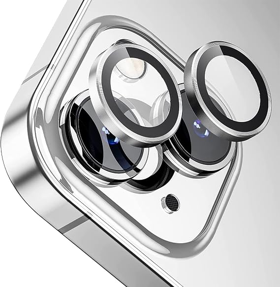 BUFF LABS iPhone 15/15 Plus Screen Protector 9H Safir Cam Kamera Metal Lens Koruyucu (Gümüş)