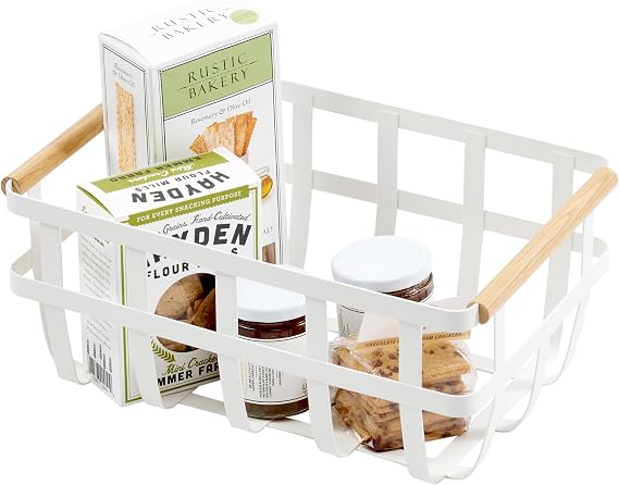 Yamazaki Home Tosca Storage Basket - Home Organizer Bin Holder With Wooden Handle - Medium - Steel + Wood -