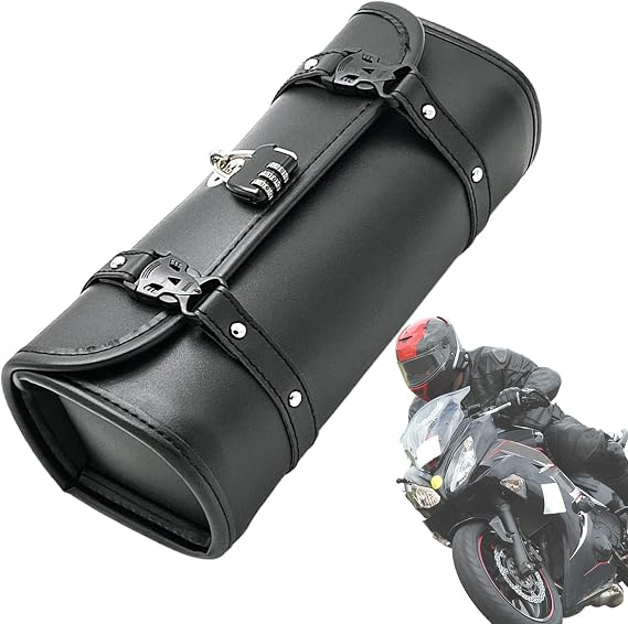 Motorcycle Tool Bag - Lockable Waterproof PU Leather Handlebar Storage Pouch, Retro Roll Saddlebag | Compact and Front Fork Bag for Motorcycles, Perfect for Tools and Essins