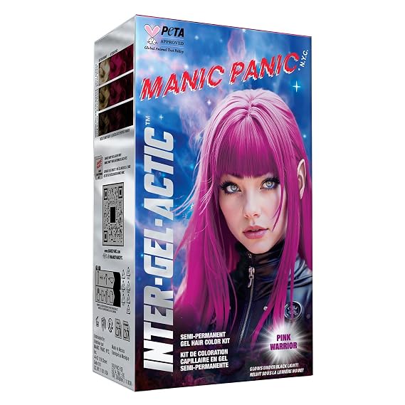 Manic Panic Inter-GEL-actic Gel Hair Color Kit - Semi Permanent Gel Hair Dye - Glossy Shine & Hydration with Lactic Acid + Castor Oil - DIY Friendly, No-Mix Formula, Vegan - Pink Warrior (1 kit)