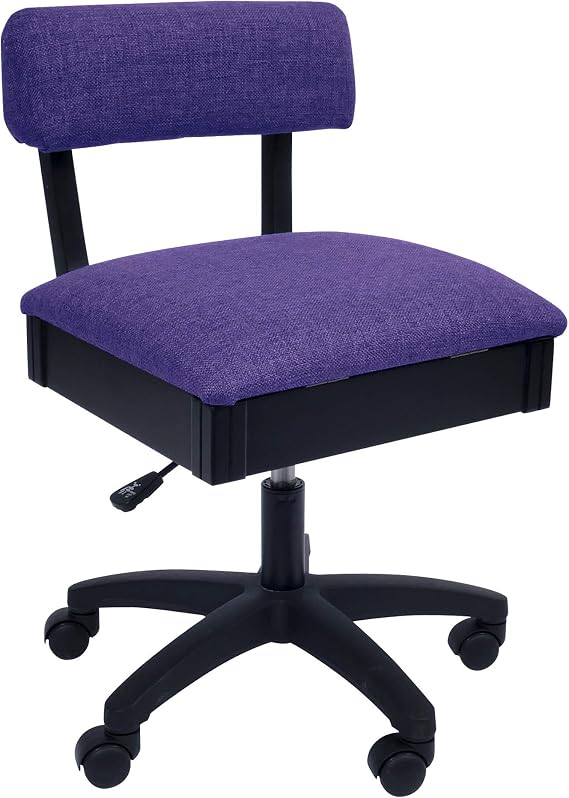 Arrow Sewing H8160 Adjustable Height Hydraulic Sewing and Craft Chair with Under Seat Storage and Solid Fabric, Royal Purple Fabric