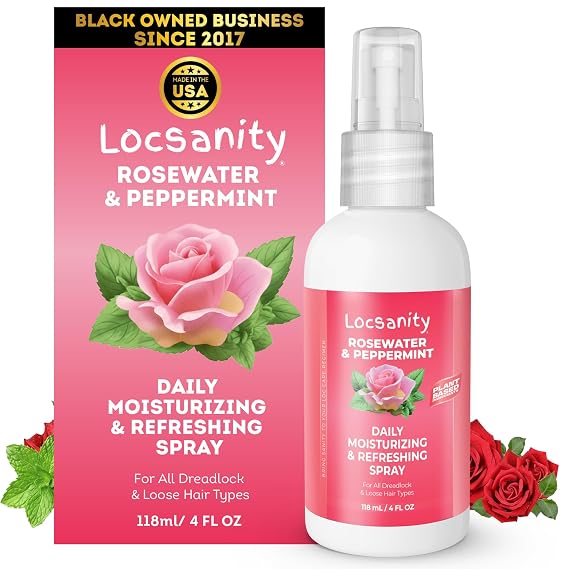 Loc Spray - Locsanity Daily Moisturizing Rosewater & Peppermint Spray for Locs, Dreadlocks - Lightweight Frizz Control Hair & Scalp Moisturizer - Natural Loc Care (4 fl oz)
