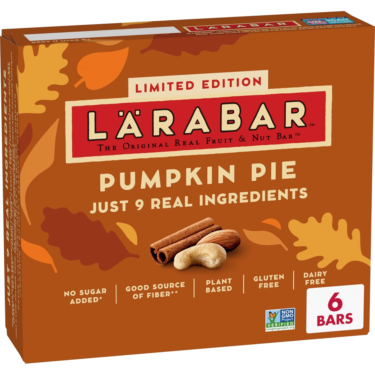 Larabar Limited Edition Pumpkin Pie, Gluten Free Vegan Fruit & Nut Bars, 6 Bars, 9.6 oz Box