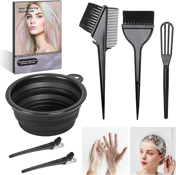 ROOHUA 8 Pcs Hair Dye Kit with Brush, Reusable Home Salon Color Hair Tools