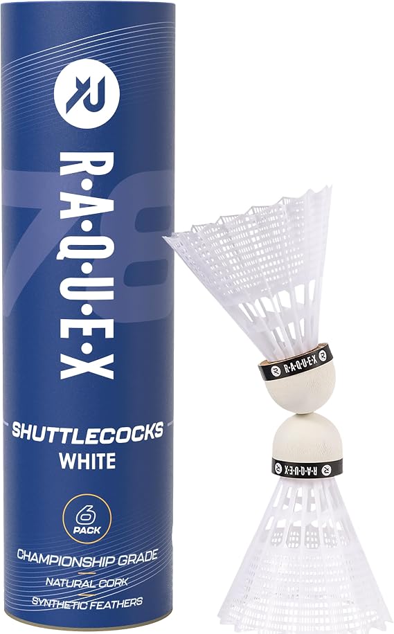 Raquex Badminton Shuttlecocks - Yellow/White, Tube of 6 - All Natural Cork Shuttlecocks, Nylon Feathers - Three Speed Options – Indoor Outdoor Durable Badminton Shuttles
