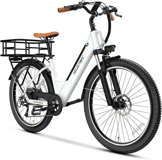 26" Cargo Ebike with Rear Basket, White