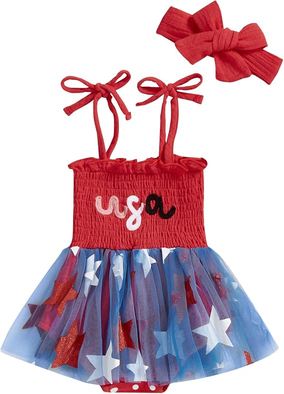 Socutebabe My First 4th Fourth Of July Baby Girl Outfits Toddler Usa Bubble Romper American Flag Dress Red White Blue Outfit