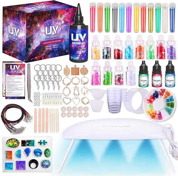 Insnug UV Resin Jewelry Making Kit with Silicone Molds UV Light,DIY Kits Jewelry Bracelet Making Kits Supplies Necklace Keychain Bracelet Arts and Crafts Resin Bundle (Jewelry Set)