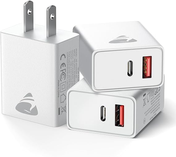 [3 Pack] USB C Charger Block, 20W Dual Port Type C Wall Charger Fast Charging Blocks USB Charging Block PD Power Adapter Plug Cube for iPhone 16/15/15 Pro/14/13/12, iPad, iwatch, Samsung