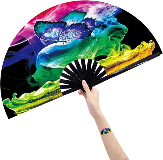 Large Folding Hand Rave Fan Popping Fan for Line Dancing Clacking Fans for Dance,Party,Decoration,Festival (Butterfly Dream)