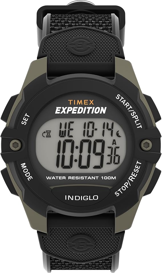 Timex Men's Expedition 41 mm Watch - Black Resin Two- Piece Digital Dial Green Case