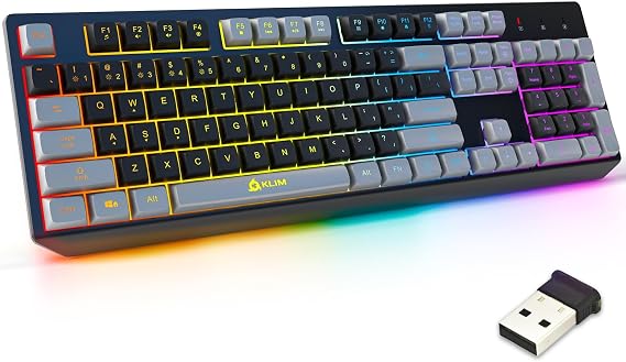 KLIM Chroma Wireless Keyboard RGB Backlit Gaming, Rechargeable Battery, PC Keyboard, Durable & Water-Resistant, Compatible with PS4, PS5 & Mac - Black