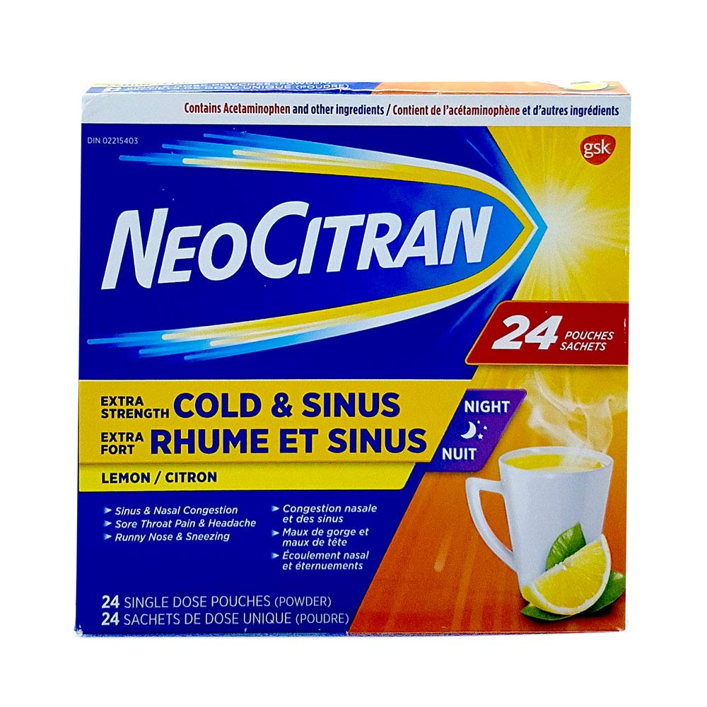 NEOCITRAN Extra Strength Cold & Sinus Night, 24 Single dose PouchesPowder